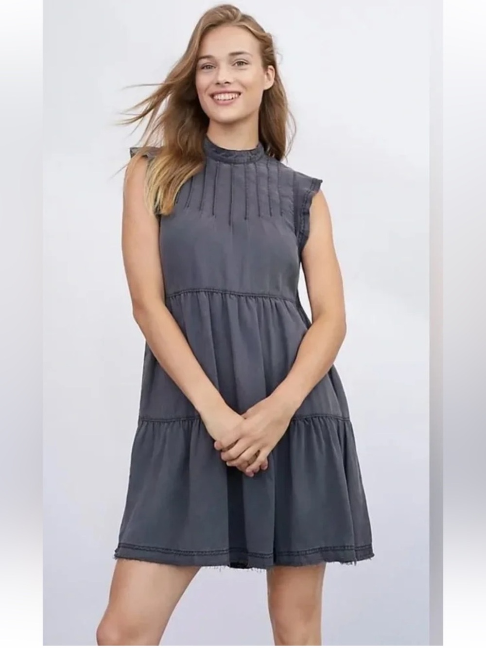 Anthropologie Jenee Sleeveless Pintuck Tiered Mini Dress